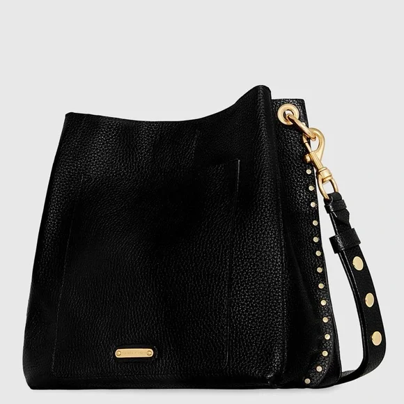 Rebecca Minkoff Black Pebbled Leather Darren Brass Studded Hobo - Picture 14 of 16